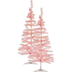 2x stuks kleine lichtroze kerstbomen van 120 cm - Kunstkerstboom