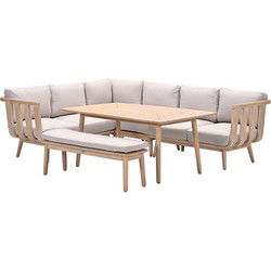 King lounge-diningset - 6-dlg.-acaciahout met white  wash - sand
