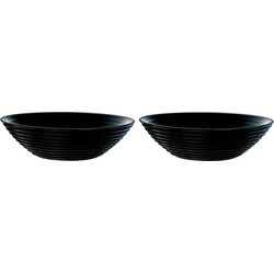 2x Salade serveerschalen zwart glas 27 cm - Saladeschalen