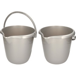 Set van 2x stuks zilvergrijze schoonmaakemmers/huishoudemmers 10 liter van dia 28 cm - Emmers