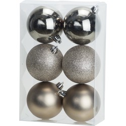 Cosy & Trendy Kerstballen - 6x st - champagne - 8 cm - kunststof - Kerstbal