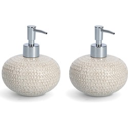 Zeller Zeeppompje - 2x - keramiek - beige - 13 cm - zeepdispenser - Zeeppompjes