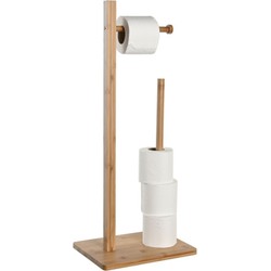 Items Wc/toiletrolhouder reservoir - lichtbruin - bamboe - 67 cm - Voor 5-6 rollen - met afroller - Toiletrolhouders