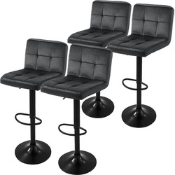 ML-Design barkruk set van 4, fluwelen bekleding, grijs, met rugleuning en voetensteun, baliekruk in hoogte verstelbaar 63-83cm, 360° draaibaar, bistro kruk draaibare barkruk barstoelen