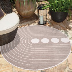 Tapijtenloods Duo Binnen en Buiten Vloerkleed Dubbelzijdig Outdoor Laagpolig Tapijt Creme Beige- 120 CM ROND