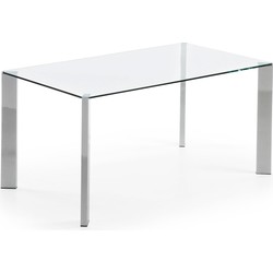 Kave Home - Spot glazen tafel met stalen poten en chroom afwerking 162 x 92 cm