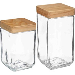 Keuken voorraadpotten glas met houten deksel - 2 formaten - 4x stuks - Voorraadpot