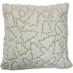 Textino PINA - Sierkussen 45x45 cm - kerstkussen met gouden dennenbomen - Snow white - wit - Textino