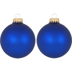 16x Velvet kobalt blauwe matte kerstballen van glas 7 cm - Kerstbal