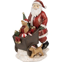 Clayre & Eef Beeld Kerstman 12x8x15 cm Rood Polyresin Kerstdecoratie