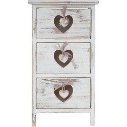 Cosmo Casa Forli Ladenkast - 3 Laden met Harten - Shabby Look - Vintage Ontwerp - Wit - 55x29x25cm