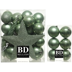 39x stuks kunststof kerstballen met ster piek salie groen mix - Kerstbal