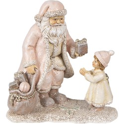 Clayre & Eef Beeld Kerstman 14x9x14 cm Roze Polyresin Kerstdecoratie