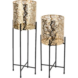 Set van 2x stuks plantenpotten goud op metalen standaard 35 cm en 45 cm hoogte - Plantenpotten