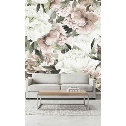 Vliesbehang - 250x250cm - Pastel bloemen