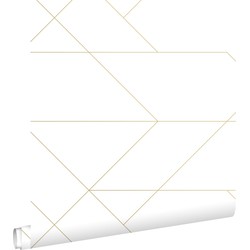 ESTAhome behang grafische lijnen wit en goud - 0,53 x 10,05 m - 139143