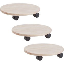 Zeller Planten trolley - 5x - multiroller hout - rond - 35 cm - Planten onderzetter