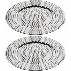 2x Ronde kerstdiner/diner onderborden glamour zilver 33 cm - Onderborden