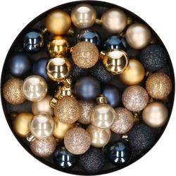 42x stuks kunststof kerstballen donkerblauw, champagne en goud mix 3 cm - Kerstbal