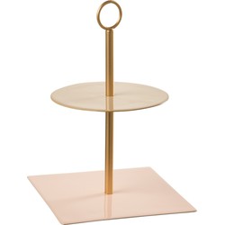 J-line - Voedselstand Rond+vierkant Metaal Lichtroze/beige - 18x18x26cm