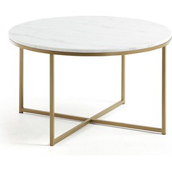 Kave Home - Sheffield salontafel in wit marmer en stalen poten met gouden afwerking Ø 80 cm