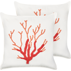 CORALIUM - Sierkussen set van 2 - Wit- 45 x 45 cm - Katoen