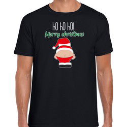 Bellatio Decorations fout Kerst t-shirt heren - Kerstman - zwart - Merry Christmas M - kerst t-shirts