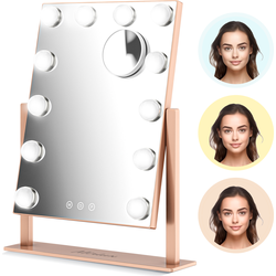 Mirlux Make Up Hollywood Spiegel met Verlichting - Dimbaar LED Lampen Licht - 12 Lampen - Rosé Goud