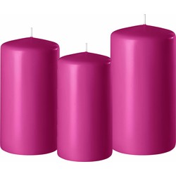 3x stuks fuchsia roze stompkaarsen 10-12-15 cm - Stompkaarsen