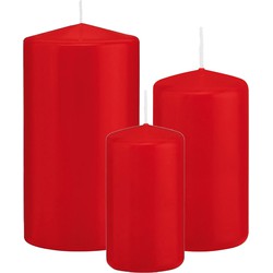Stompkaarsen set van 3x stuks rood 10-12-15 cm - Stompkaarsen