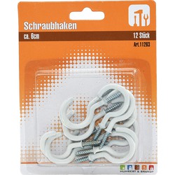 Schroefhaken wit gebogen - set van 12x stuks - 2 x 54 mm - Handdoekhaakjes