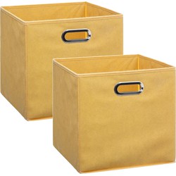 Set van 2x stuks opbergmand/kastmand 29 liter geel linnen 31 x 31 x 31 cm - Opbergmanden