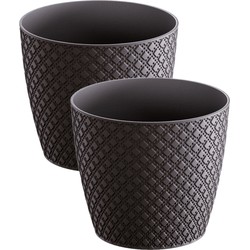 2x stuks orient stijl plantenpot/bloempot kunststof dia 13 cm en hoogte 11 cm antraciet grijs - Plantenpotten