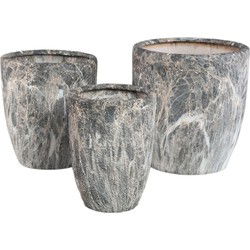 PTMD Bloempot Miah - 40x40x42 cm - Keramiek - Grijs - Set van 3