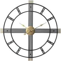 LW Collection LW Collection Wandklok William Zwart goud 80cm - Wandklok modern - Stil uurwerk - Industriële wandklok