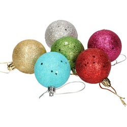 6x Gekleurde onbreekbare kerstballen met glitters 5 cm - Kerstbal