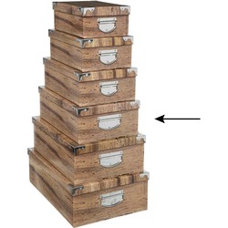 5Five Opbergdoos/box - Houtprint donker - L40 x B26.5 x H14 cm - Stevig karton - Treebox - Opbergbox