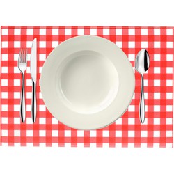 Bellatio design Placemats - 6x - rood/wit geblokt - Oktoberfest -43cm - Placemats