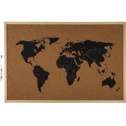 Prikbord - wereldkaart - 40 x 60 cm - kurk met houten omlijsting - reis prikborden - Prikborden