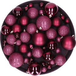 Kerstversiering set kerstballen aubergine roze 6 - 8 - 10 cm - pakket van 40x stuks - Kerstbal