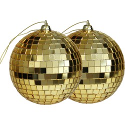 Othmar Decorations disco kerstballen - 2x - goud - 10 cm - kunststof - Kerstbal