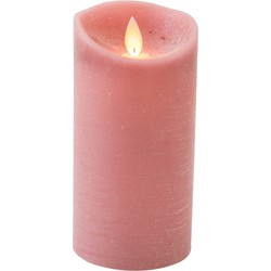 1x LED kaars/stompkaars antiek roze met dansvlam 15 cm - LED kaarsen