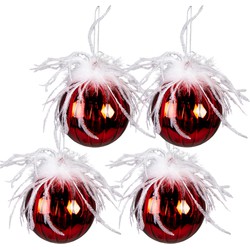 Clayre & Eef Kerstbal Set van 4  Ø 10 cm Rood Wit Glas Kerstboomversiering