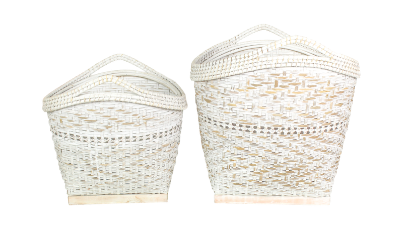 Mandenset - bamboo - white wash - set van 2 - 
