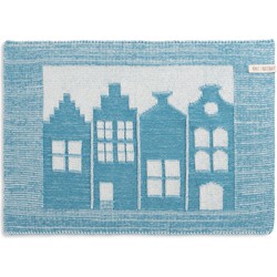 Knit Factory Gebreide Placemat - Onderlegger House - Ecru/Ocean - 50x30 cm