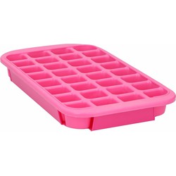 XL ijsblokjes vorm - 32 ijsklontjes - fuchsia roze - 33 x 18 x 3.5 cm - rubber - IJsblokjesvormen