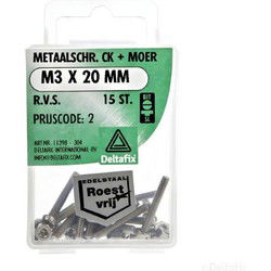 M.schroef moer ck m3x20mm rvs 15st