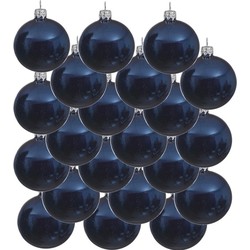18x Glazen kerstballen glans donkerblauw 8 cm kerstboom versiering/decoratie - Kerstbal