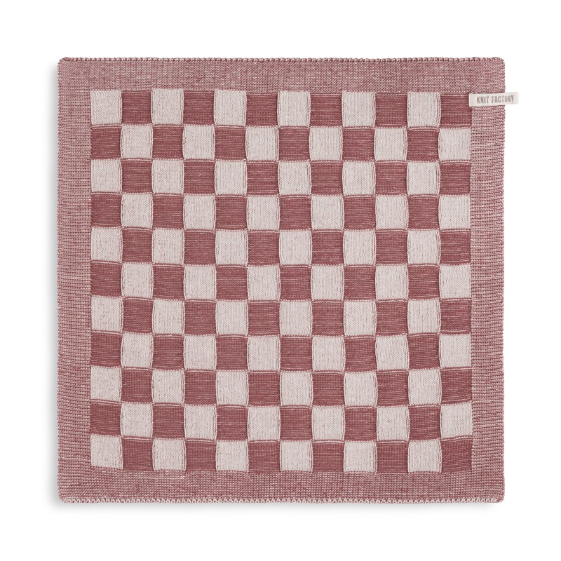 Knit Factory Gebreide Keukendoek - Keukenhanddoek Block - Ecru/Stone Red - 50x50 cm - 
