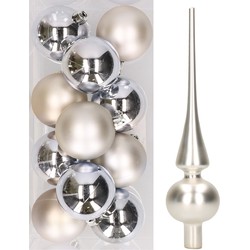 12x Zilveren kunststof kerstballen met glazen piek mat - Kerstbal